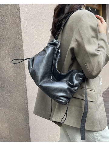 Große Kapazität PU Leder Umhängetasche Retro Hobo Crossbody Tasche Für Damen Plissierte Weiche Leder Tote Tasche Mit Verstellbarem Riemen Handtasche