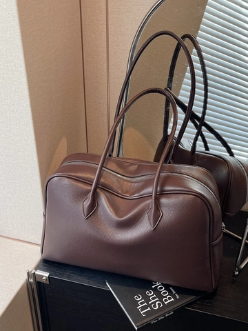 Sac à Épaule en Cuir PU Grande Capacité pour Femmes Rétro Grain de Galet Boston Tote Sac à Main pour Travail Quotidien Navette Bureau