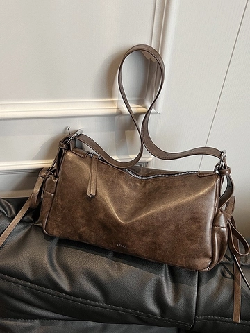 Vintage PU Leather Underarm Bag For Women High-End Minimalist Solid Color Crossbody Bag With Bow Detail Commute Purses