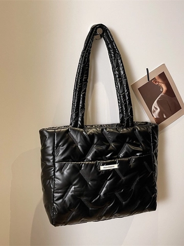 Borsa Tote Trapuntata Puffer da Donna Grande Capacità Borsa a Tracolla Imbottita alla Moda per Pendolari Viaggi Tinta Unita Cotone
