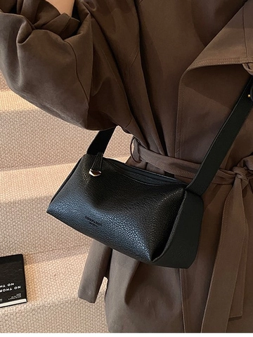 Women Fashion Lychee Pattern PU Leather Pillow Bag Vintage Cylindrical Crossbody Shoulder Bag Casual Daily Commute Bag
