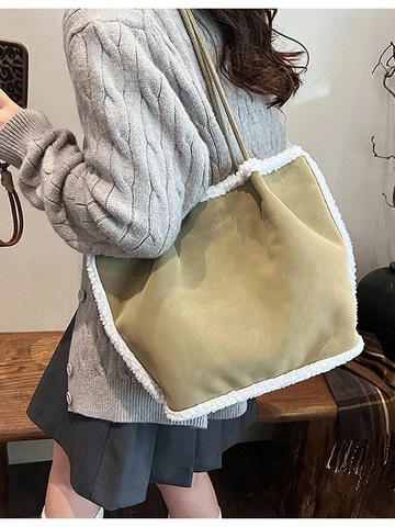 Γυναικεία Τσάντα Tote Suede Μεγάλης Χωρητικότητας Με Διακόσμηση Τεχνητής Γούνας Vintage Τσάντα Ώμου για το Χειμώνα
