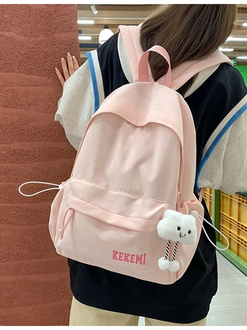 Zaino da Donna in Stile Coreano in Nylon Borsa da Scuola per Studenti Grande Capacità Impermeabile Minimalista Casual Viaggio Daypack Con Pendaglio a Nuvola
