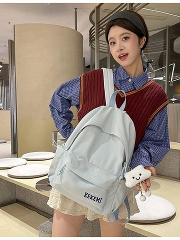 Zaino da Donna in Stile Coreano in Nylon Borsa da Scuola per Studenti Grande Capacità Impermeabile Minimalista Casual Viaggio Daypack Con Pendaglio a Nuvola