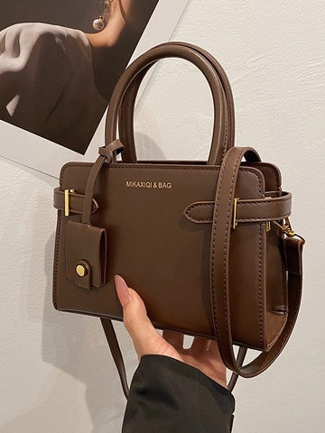 Damen Retro PU-Leder Handtasche Maillard-Stil Kleine Quadratische Umhängetasche Mit Goldener Hardware Einzelner Schultergurt Pendlertasche