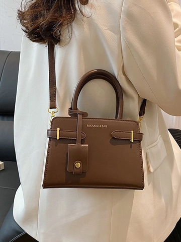 Damen Retro PU-Leder Handtasche Maillard-Stil Kleine Quadratische Umhängetasche Mit Goldener Hardware Einzelner Schultergurt Pendlertasche