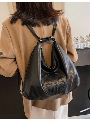 Women Retro Soft PU Leather Large Capacity Tote Bag Circular Embossed Logo Multi-Way Wear Shoulder Crossbody Backpack Casual Commuter Handbag