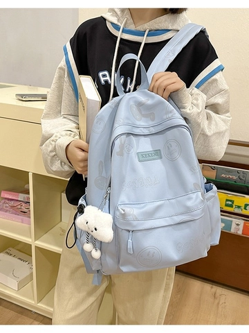 Mochila de Nailon Linda para Mujer Gran Capacidad Impermeable Bolsa Escolar Estudiante Dulce Con Colgante de Nube de Peluche