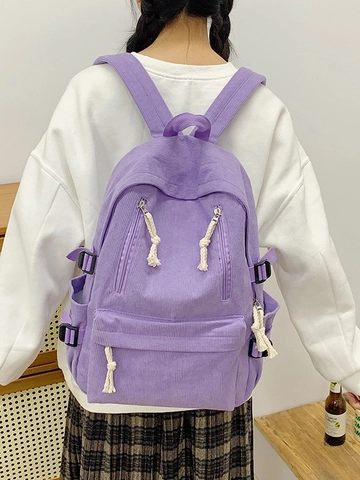 Corduroy Rugzak Grote Capaciteit Effen Kleur Schooltas Voor Dames Studenten Japanse Koreaanse Stijl Vintage Travel Daypack