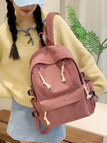 Corduroy Rugzak Grote Capaciteit Effen Kleur Schooltas Voor Dames Studenten Japanse Koreaanse Stijl Vintage Travel Daypack
