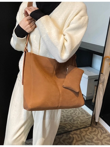 Borsa Tote in Pelle PU Opaca Vintage Con Pochette Per Donna Grande Capacità Borsa a Spalla Hobo Pendolare Quotidiana