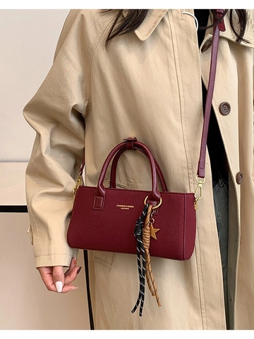 Women Vintage Crossbody Bag PU Leather Small Square Handbag With Star Pendant Braided Rope For Daily Commute Versatile Chic Fashion Shoulder Bag