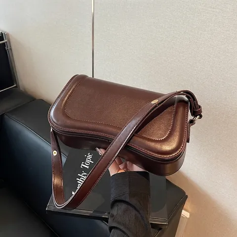 Borsa Sottobraccio Vintage in Pelle PU per Donna Borsa a Spalla con Patta a Fondo Curvo Borsa a Tracolla Minimalista Versatile