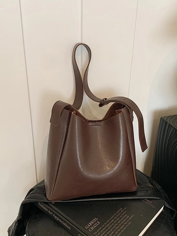 Borsa a Secchiello Donna in Pelle PU Grande Capacità Minimalista Vintage Tracolla Regolabile Borsa da Pendolare