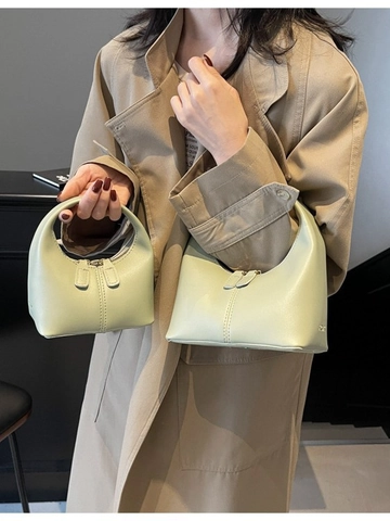 Borsa a Mano Minimalista in Pelle PU da Donna Moda Tinta Unita Cuciture Doppia Cerniera Borsa a Secchiello Tote Bag Quotidiana