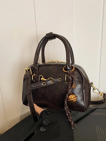 Vintage Women Small PU Leather Crossbody Bag Fashion Boston Pillow Handbag Retro Daily Shoulder Bag For Ladies Gift