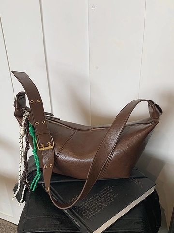 Retro PU Leather Dumpling Crossbody Bag For Women Half Moon Shoulder Bag With Braided Rope Decoration Crescent Hobo Bag Fashion Handbag