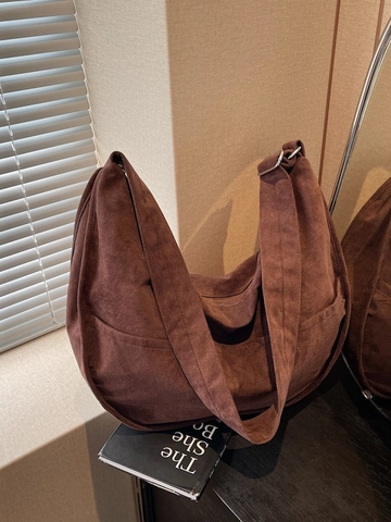 Sac Hobo Grande Capacité en Velours Côtelé et Suède pour Femmes Style Coréen Vintage Sac Bandoulière Cabas Quotidien
