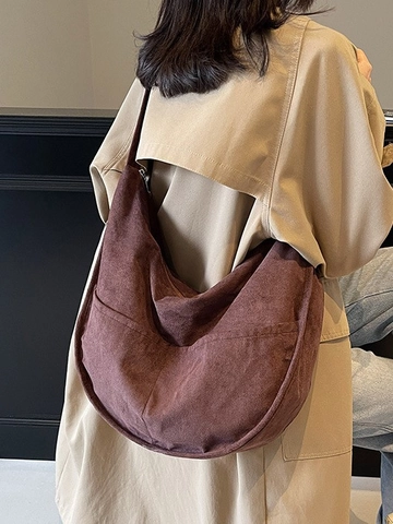 Sac Hobo Grande Capacité en Velours Côtelé et Suède pour Femmes Style Coréen Vintage Sac Bandoulière Cabas Quotidien
