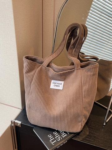 Women Vintage Corduroy Tote Bag Large Capacity Letter Patch Shoulder Bag For Daily Office Shopping Travel School Handbag