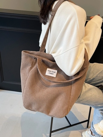 Women Vintage Corduroy Tote Bag Large Capacity Letter Patch Shoulder Bag For Daily Office Shopping Travel School Handbag