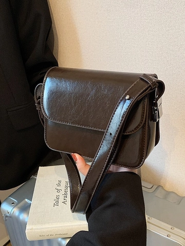 Borsa a Tracolla Quadrata in Pelle PU Retrò da Donna Semplice Borsa a Tracolla con Chiusura a Patta con Cinturino Regolabile