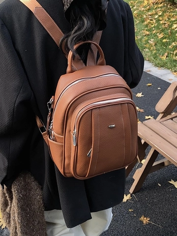 Damen Mode Litschimuster PU Leder Rucksack Mehrere Reißverschlusstaschen Lässige Pendeltasche Mit Rundring Reißverschluss Griff Alltagstasche