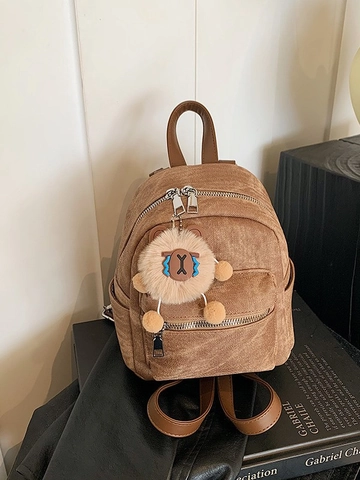 Vrouwen Retro PU Leer Mini Rugzak Koreaanse Mode Kleine Reizen Rugzak Met Leuke Pluche Bedeltje Voor School Casual