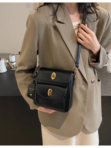 Vintage Women's PU Leather Crossbody Bag Small Square Shoulder Bag With Gold Lock Versatile Handbag For Daily Work Travel