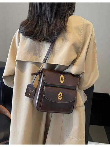 Vintage Women's PU Leather Crossbody Bag Small Square Shoulder Bag With Gold Lock Versatile Handbag For Daily Work Travel