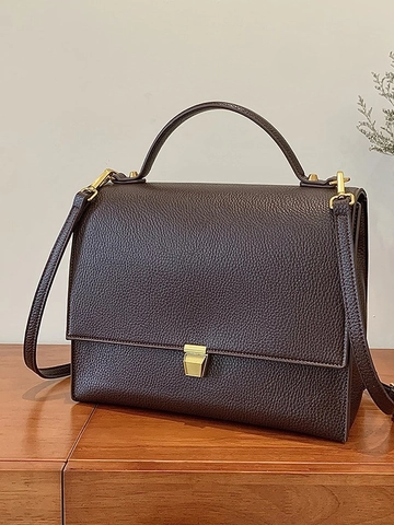 Sac Bandoulière Vintage en Cuir PU pour Femmes Mode Texture Litchi Sac à Main Carré Avec Verrou Doré Sac d'Épaule pour Bureau