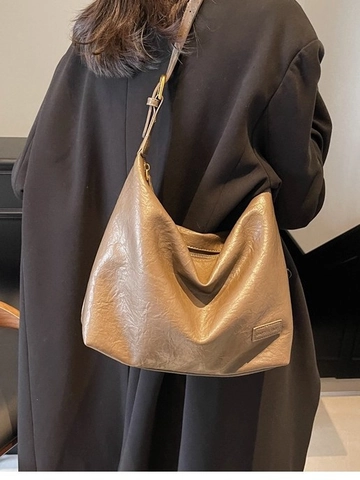 Sac Hobo en Cuir PU Vintage pour Femmes Grande Capacité Sac Fourre-tout Plissé Sac à Bandoulière Avec Sangle Réglable Sac à Main Navetteur