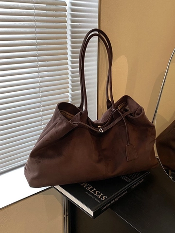 Sac Fourre-tout Vintage en Suédine pour Femmes Grande Capacité Sac à Épaule Avec Boucle en Métal Navetteur Casual Sac à Main Automne Hiver Style Rétro