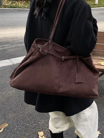 Sac Fourre-tout Vintage en Suédine pour Femmes Grande Capacité Sac à Épaule Avec Boucle en Métal Navetteur Casual Sac à Main Automne Hiver Style Rétro