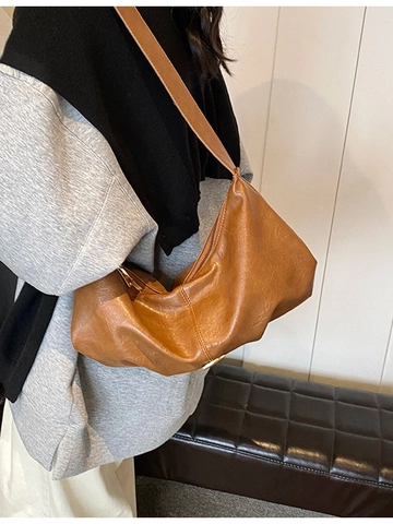 Women's Vintage Leopard Print Hobo Bag Large Capacity PU Leather Underarm Shoulder Bag Fashion Wrinkled Crossbody Bag For Commuting