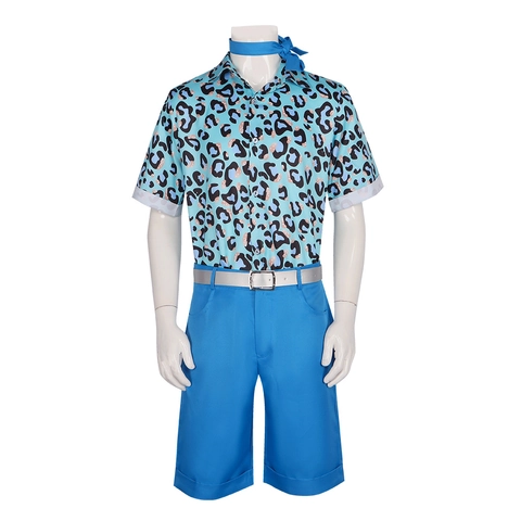 Heren Film Geïnspireerd Cosplay Kostuum Outfit Blauw Luipaardprint Overhemd En Shorts Met Zilveren Riem Sjaal Halloween Party Kleding