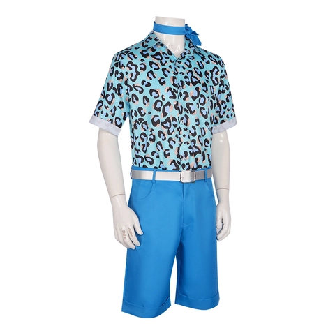 Heren Film Geïnspireerd Cosplay Kostuum Outfit Blauw Luipaardprint Overhemd En Shorts Met Zilveren Riem Sjaal Halloween Party Kleding