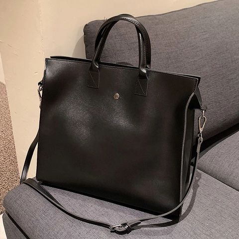 Women Large Capacity Tote Bag Minimalist PU Leather Shoulder Bag With Adjustable Strap Retro Commuter Laptop Handbag