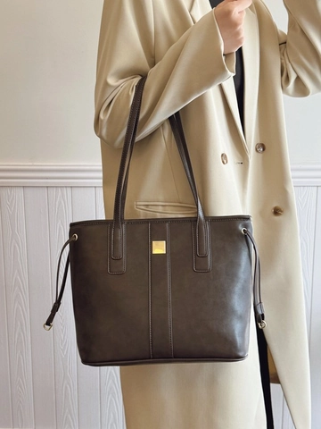 Borsa Tote da Donna in Pelle PU Vintage Moda Cuciture Grande Capacità Borsa a Spalla Con Piastra Metallica per Ufficio Quotidiano Pendolarismo