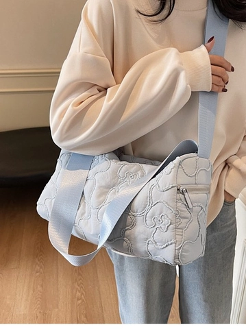 Borsa a Cuscino in Tela Trapuntata da Donna Grande Capacità Motivo Floreale Borsa a Tracolla Casual per Pendolari