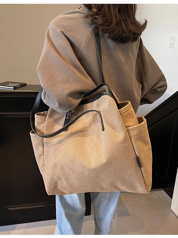 Borsa Tote in Tela di Grande Capacità per Donna Casual Borsa da Pendolare a Spalla Con Finiture in Pelle Sintetica Rivetti