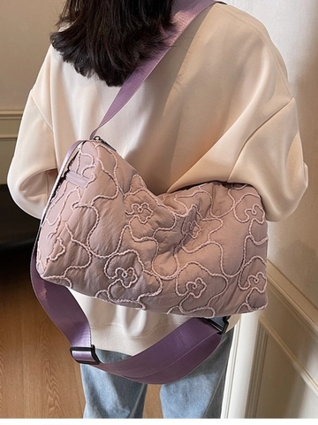 Borsa a Cuscino in Tela Trapuntata da Donna Grande Capacità Motivo Floreale Borsa a Tracolla Casual per Pendolari