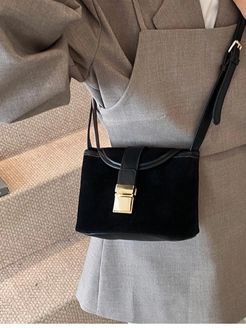 Borsa a Tracolla da Donna in Pelle PU Opaca Vintage Retrò Semplice Piccola Borsa a Secchiello Quadrata Con Chiusura in Metallo
