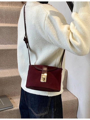 Borsa a Tracolla da Donna in Pelle PU Opaca Vintage Retrò Semplice Piccola Borsa a Secchiello Quadrata Con Chiusura in Metallo