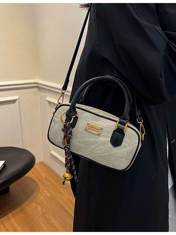 Borsa Boston Vintage Donna Tracolla Con Cuciture Hardware Dorato Ciondolo Campanella Pelle PU Piccola Borsa a Mano a Cuscino