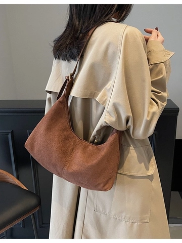 Sac Hobo en Daim pour Femmes Grande Capacité Vintage Demi-Lune Sac à Épaule Minimaliste Décontracté Sac Banane pour Navette