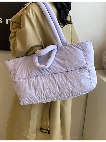 Women Large Capacity Quilted Puffer Tote Bag Lightweight Nylon Winter Padded Shoulder Bag Underarm Commute Travel Handbag