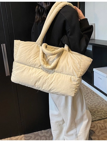 Women Large Capacity Quilted Puffer Tote Bag Lightweight Nylon Winter Padded Shoulder Bag Underarm Commute Travel Handbag
