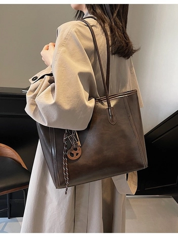 Borsa Tote da Donna Grande Capacità in Pelle PU Stile Vintage Minimalista Borsa a Tracolla Per Lavoro Quotidiano Alla Moda