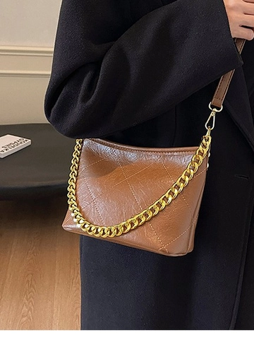 Bolso Bandolera Acolchado con Rombos de Moda para Mujer Bolso de Hombro de Cuir PU de Lujo con Cadena Dorada Bolso de Mano Retro para Dama